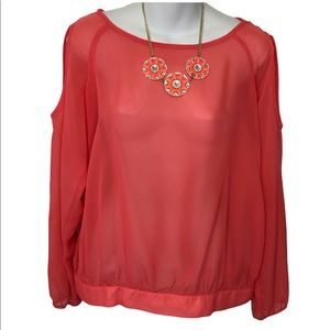 Sexy Cold Shoulder, Open Back Long Sleeve Top Shirt Blouse Prom Large